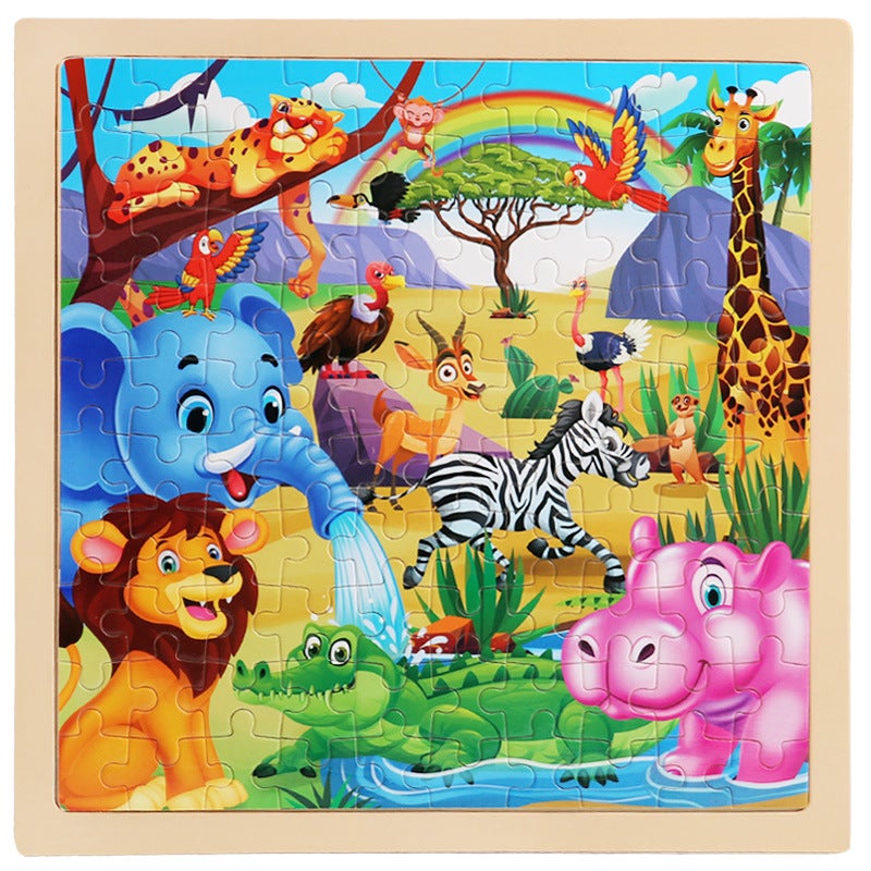 100 Children'S Wooden Cartoon Animal Dinosaur Plane Wooden Puzzle Boys And Girls Baby Early Education Educational Toys - Image 1